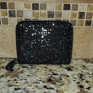 Coach Star Glitter Zip Around Wallet in Black